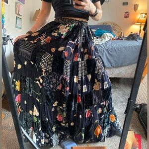 Bohemian Floral Maxi Skirt in Black